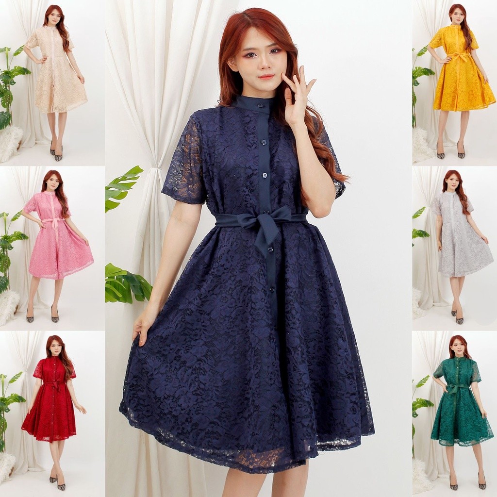 Dress Clara Brukat Midi / Dres Pesta Brokat / Dress Gereja Natal / Dress Brukat Corneli Premium / Dr