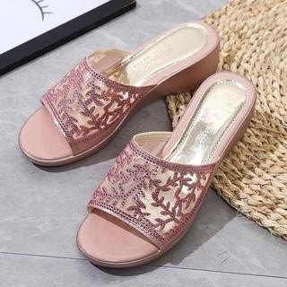 Sandals Wedges 5cm Wanita F8002 /Sandals Pesta Wanita Mewah Sandal - CHAMPAGNE, 36