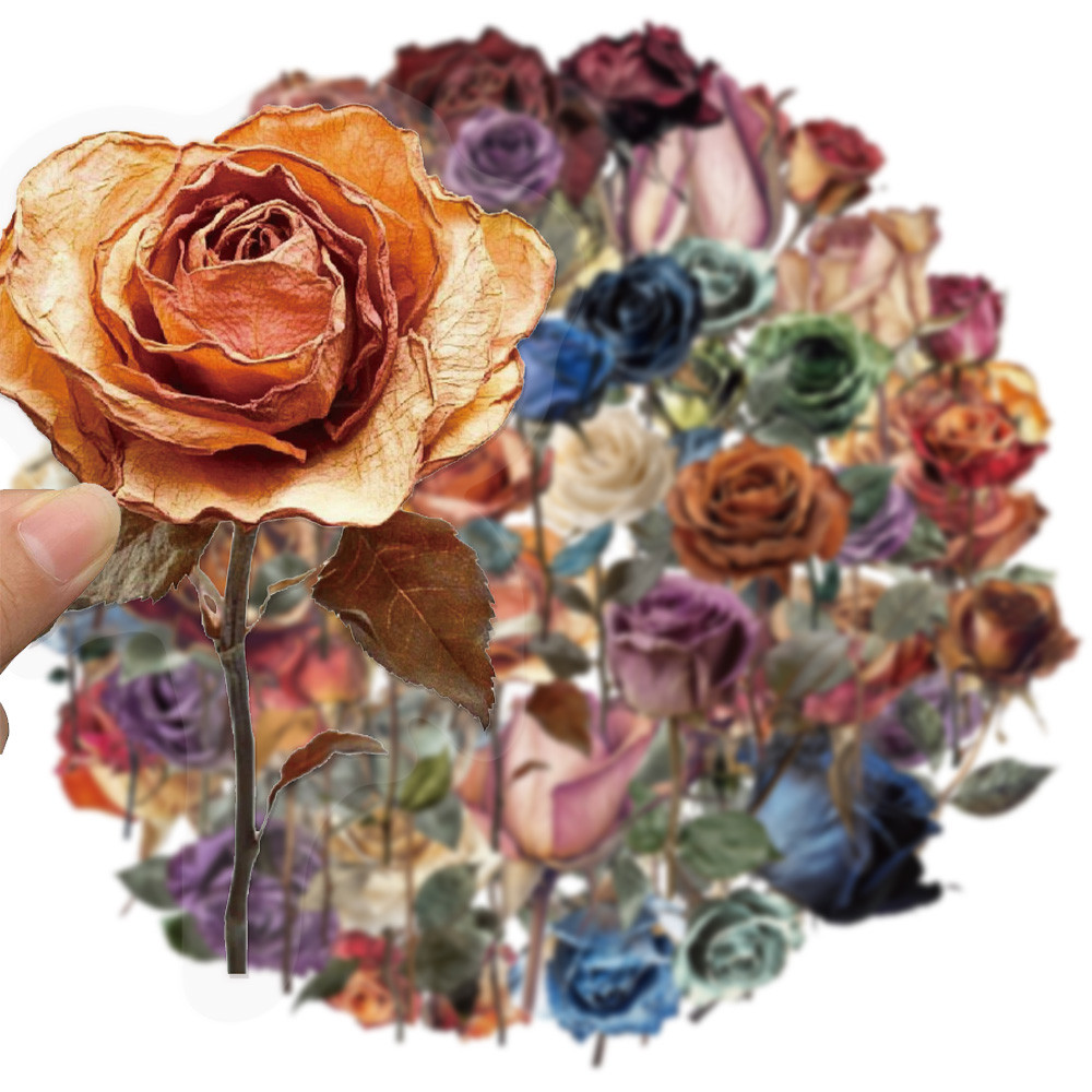 

50PCS Dried Rose Decorative Graffiti Stickers DIY Luggage Notebook Skateboard Motorcycle PET Waterproof Stickers