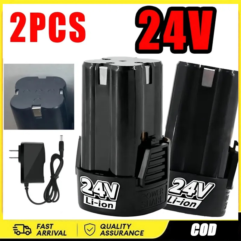 (2Pcs)24V Baterai Mesin Bor Cas 24 Volt 3000 mAh Cordless Drill+Charge charger bor cordless 24v tool