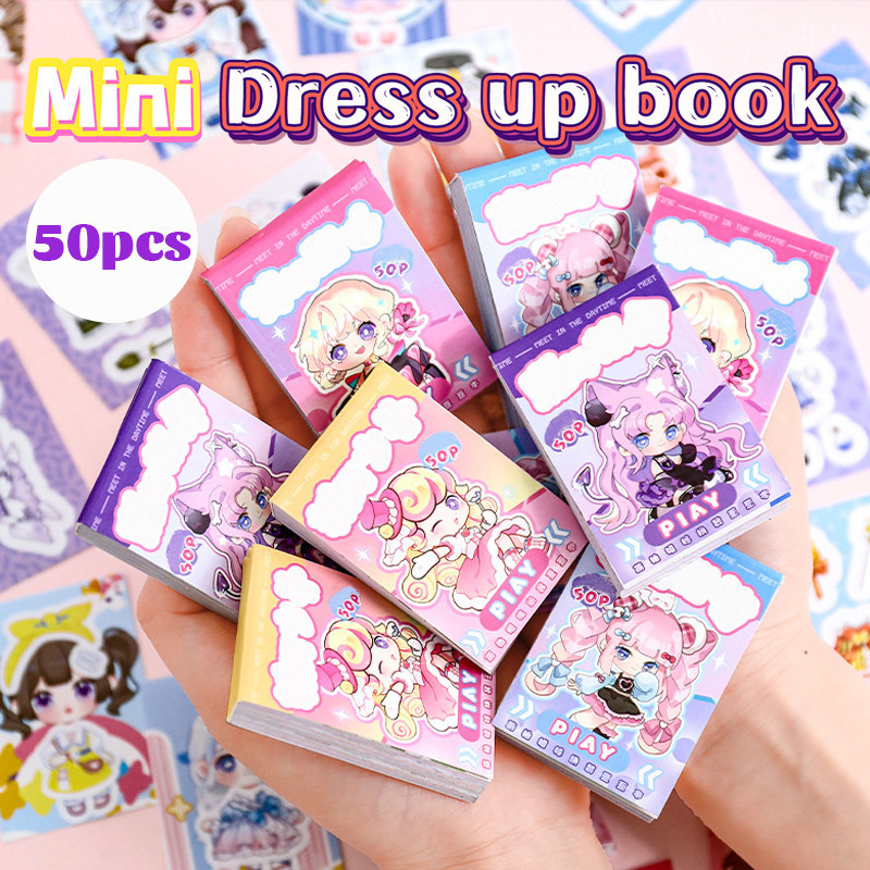 Geetoy 50 Buah Mini Dress Up Stiker Buku Lucu Gadis Kartun Pasta Stiker Anak-anak DIY Berdandan Kert