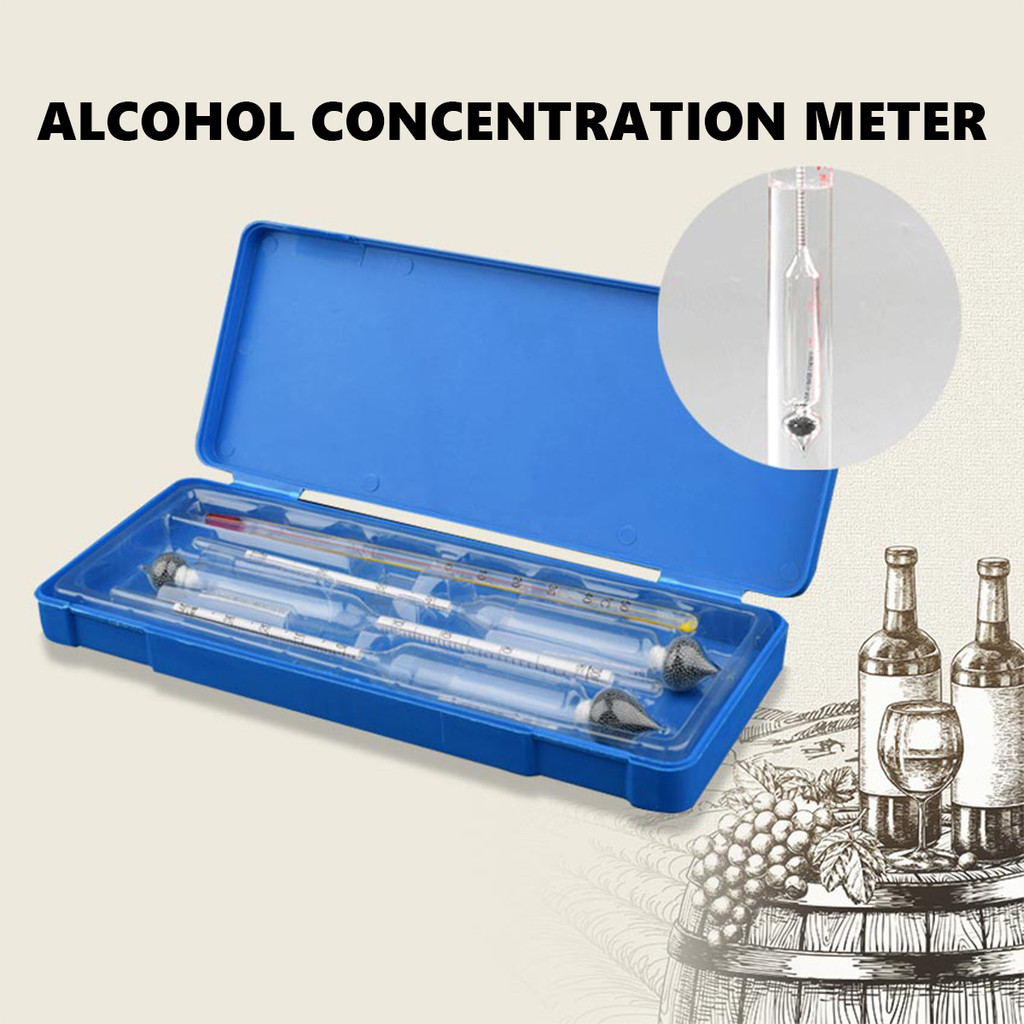 3PCS Alkoholmeter Alat Ukur Uji Kadar Laboratorium Beer Cairan Wine Kadar Dalam +Box Biru Alat  0 - 