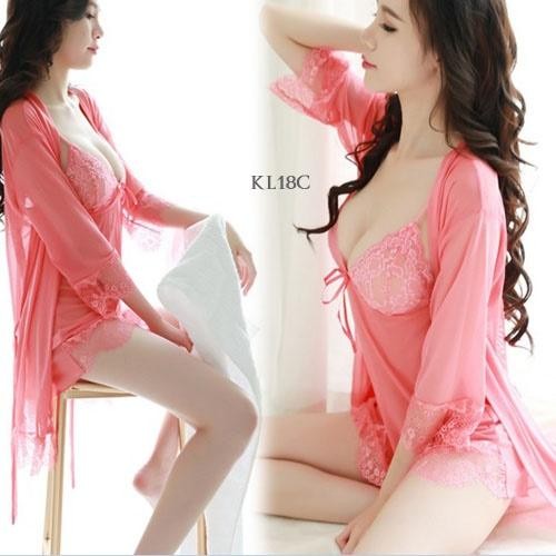 Premium Lingerie Kimono Wanita Sexy Dress Peach Premium KL18C