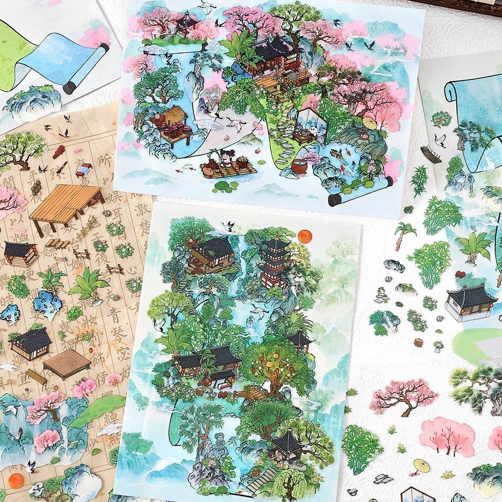 

Sticker Landscape 3D BESAR BIG SIZE 30CM!! NEW design ! China Scenery Waterfall Fantasy Decorative Sticker Korea Viral Kim magic academy garden gym pink resto Creative Mainan Anak Unik