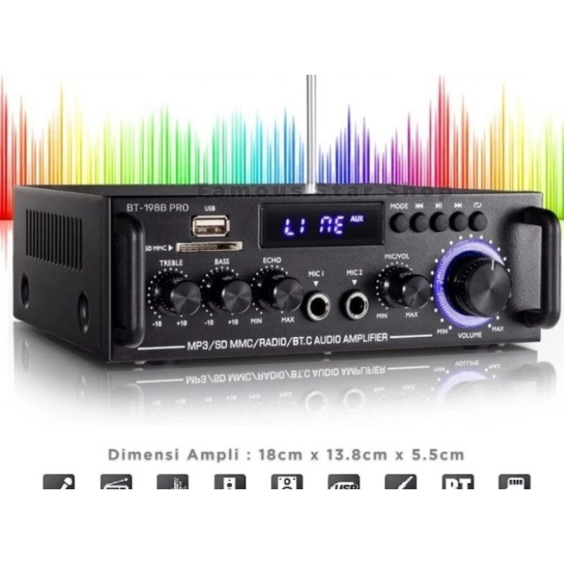 STEREO power amplifier fleco F BT 198 B PRO blutut karaoke echo