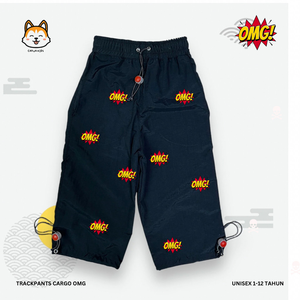 CilukbaCelana Anak laki laki perempuan trackpants cargo baggy pants dusky crinkle motif omg waterpoo