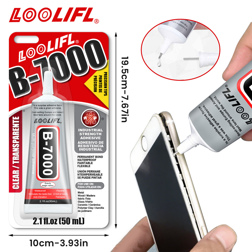 

LOOLIFL 50ml B7000 Contact Phone Repair Strong Adhesive, Transparent Fast Drying Glue B7000 Multipurpose DIY Liquid Super Glue