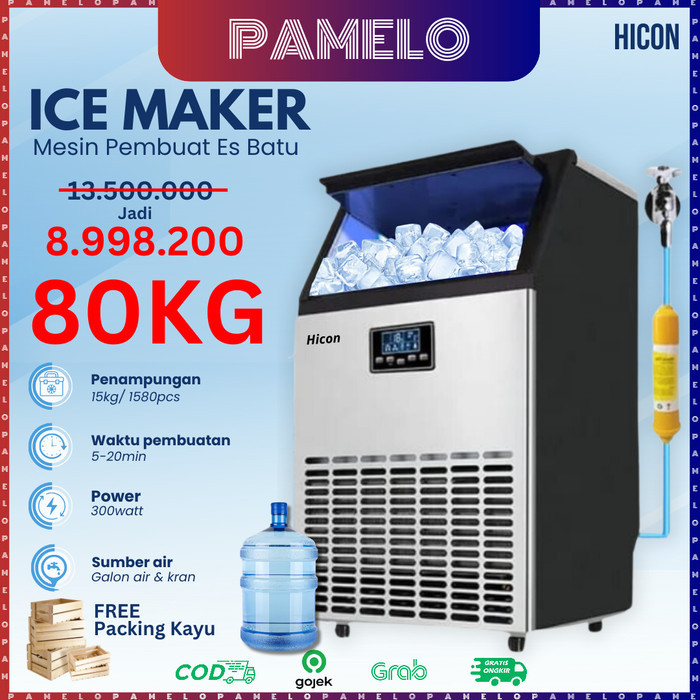 

Ice Maker 200kg/24jam Komersial Mesin Pembuat Es Batu Kristal 80-200kg/hari - Type 80kg/day