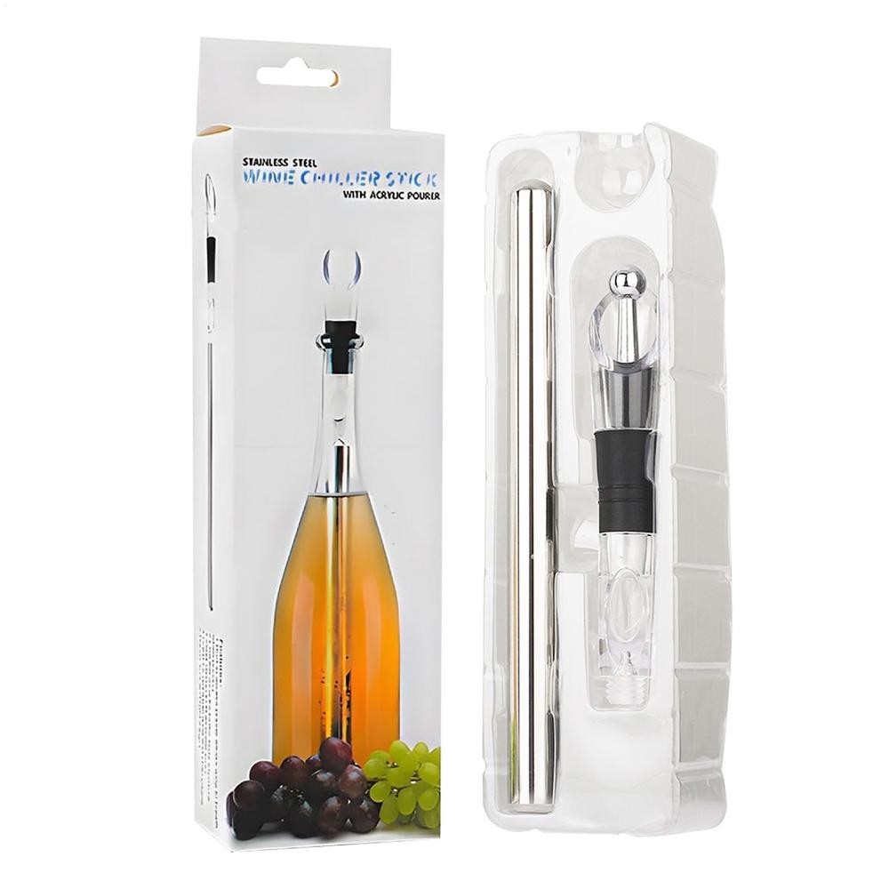 Wine Chiller Stick Red Wine Cooling Stick Stainless Steel Wine Chiller with Wine Stopper and Wine Po
