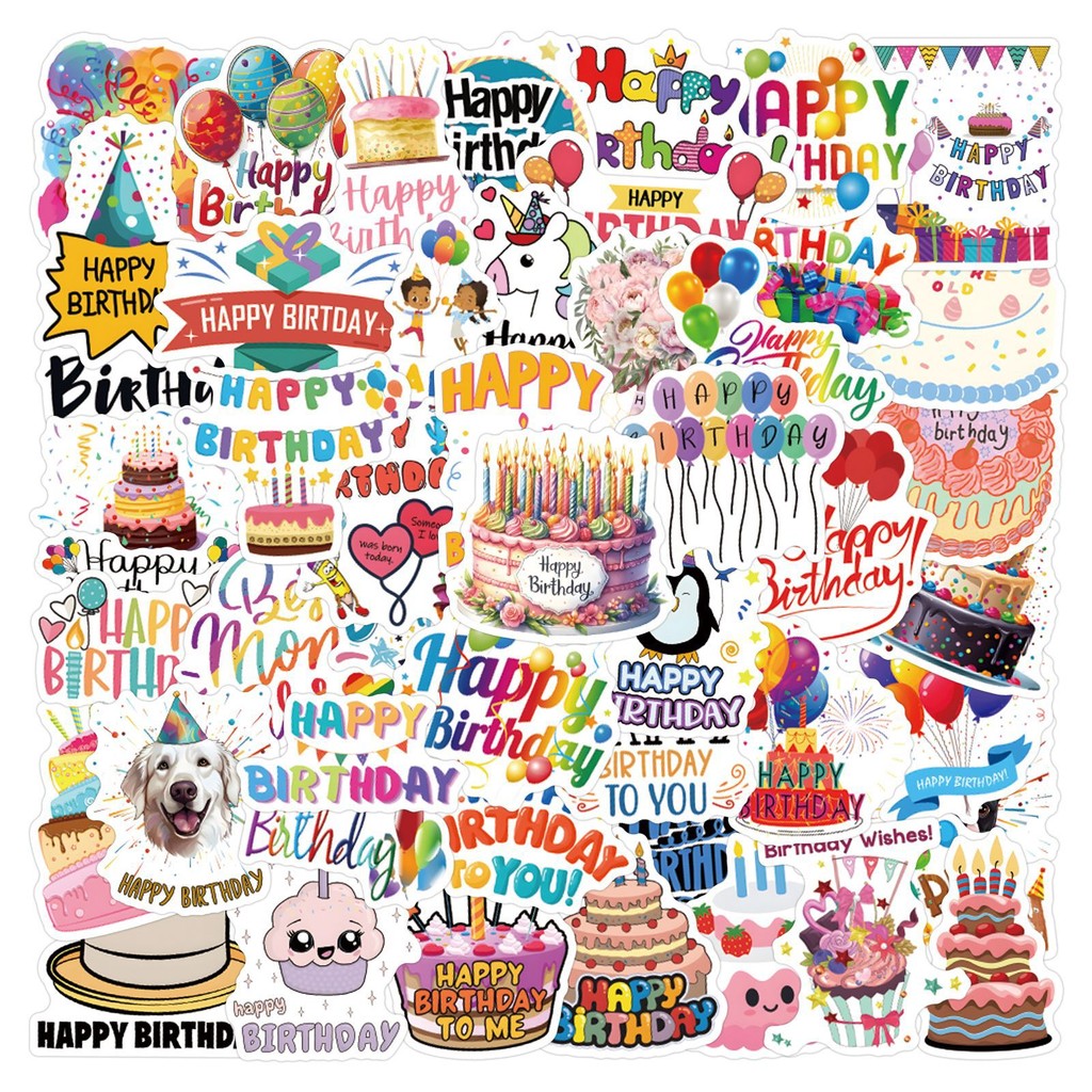 

56Pcs Happy Birthday Stickers DIY Stickers Scrapbooking Phone Luggage Skateboard Waterproof Graffiti Decals