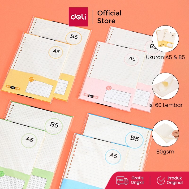 

Deli Notebook Refill / Kertas Isi Ulang Binder A5 isi 60 lembar 80GSM NA560-1