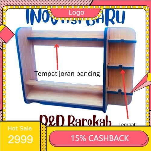 Rak Pancing Isi 4 Slot dan Penyimpanan Reel Pancing 3 Slot joran Kayu pancingkuat - Serat Kayu Tua m