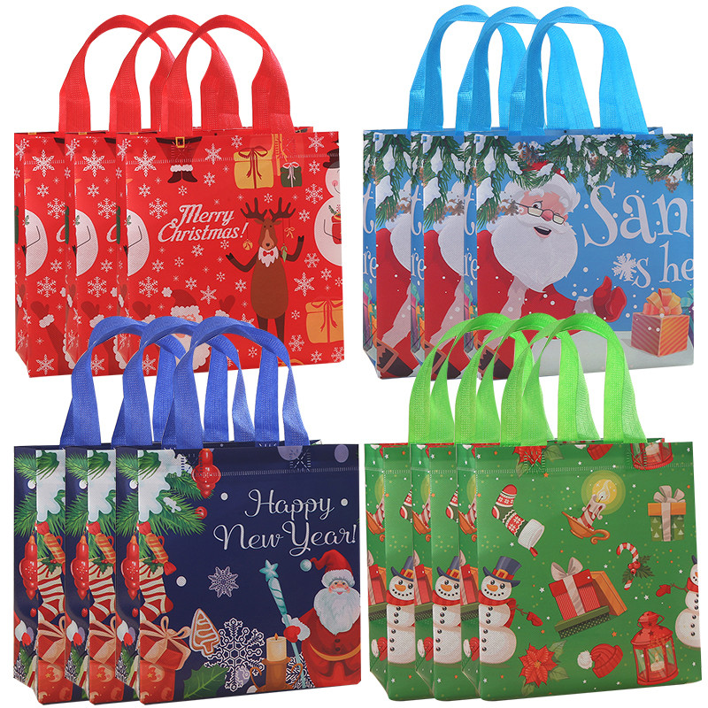 

12pcs Reusable Gift Bags with Handles Non-wove Tote Bags Treat Bags Gifts Wrapping Shopping Xmas Party Decor