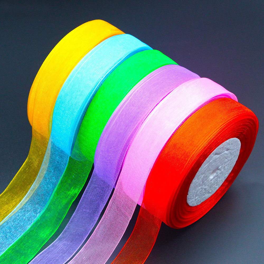 

2.5cm 50Yards Sheer Chiffon Ribbon Organza Satin Ribbons DIY Gift Wrapping Decoration Wedding Webbing Sewing Supplies Fabric