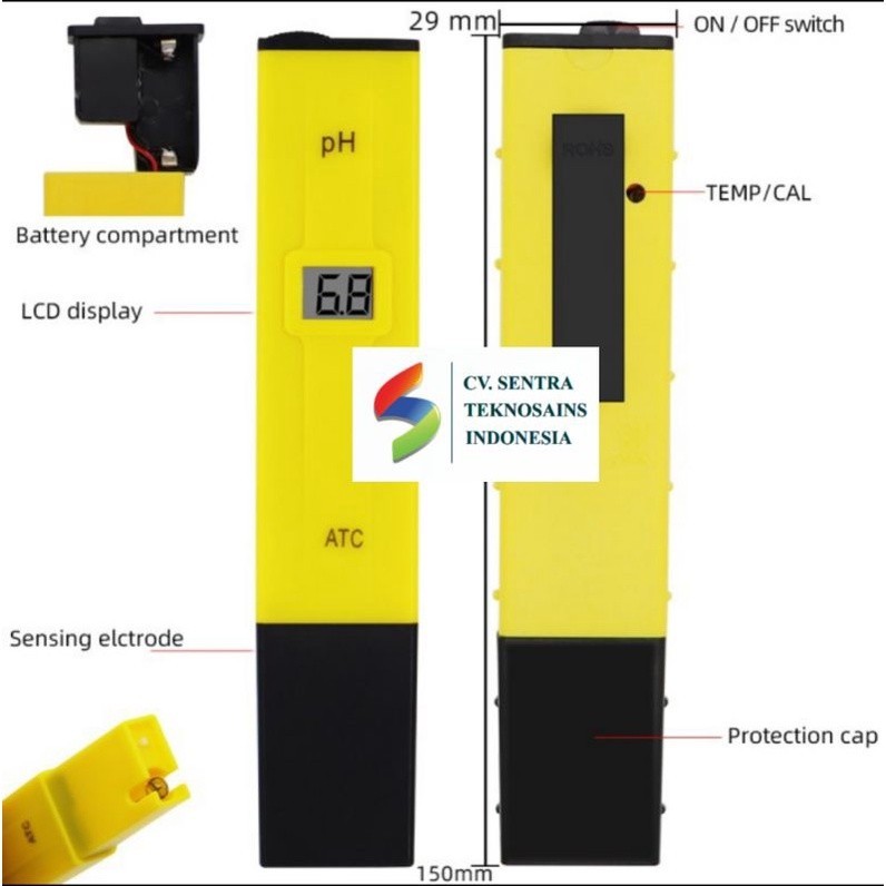 PH meter digital ATC lengkap dengan PH buffer kalibrasi