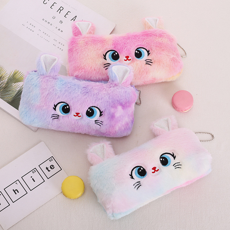 

Cartoon Plush Pencil Case Cute Cat Pencil Pouch Large Capacity Pencil Bag Stationery for Girls Kids Back to School Supplies Gift