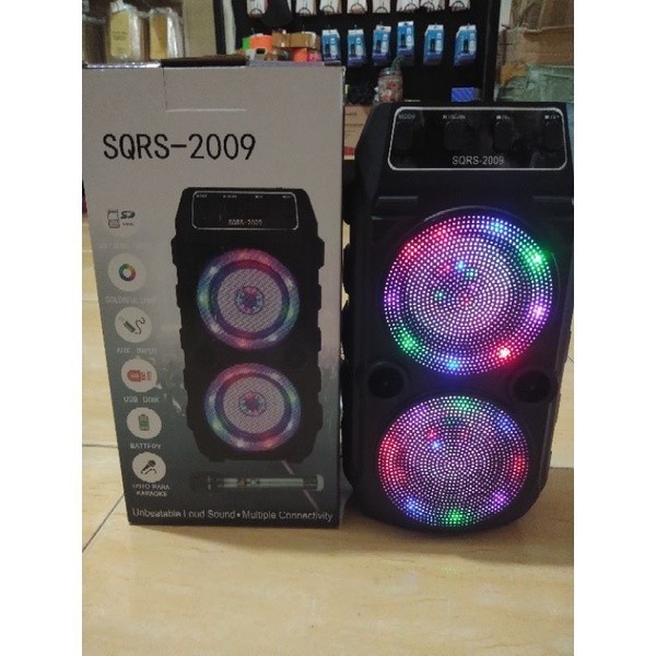 Speaker SQRS 2009 Wireless bluetooth Portable Gratis Mic Karaoke