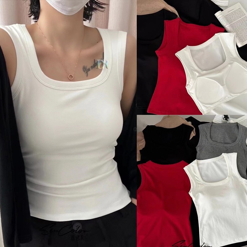 AJISHOP LNR Shop Tanktop Bra with Cup Busa / Pad Bahan Cotton Adem Halus Lembut Atasan Wanita Tanpa 