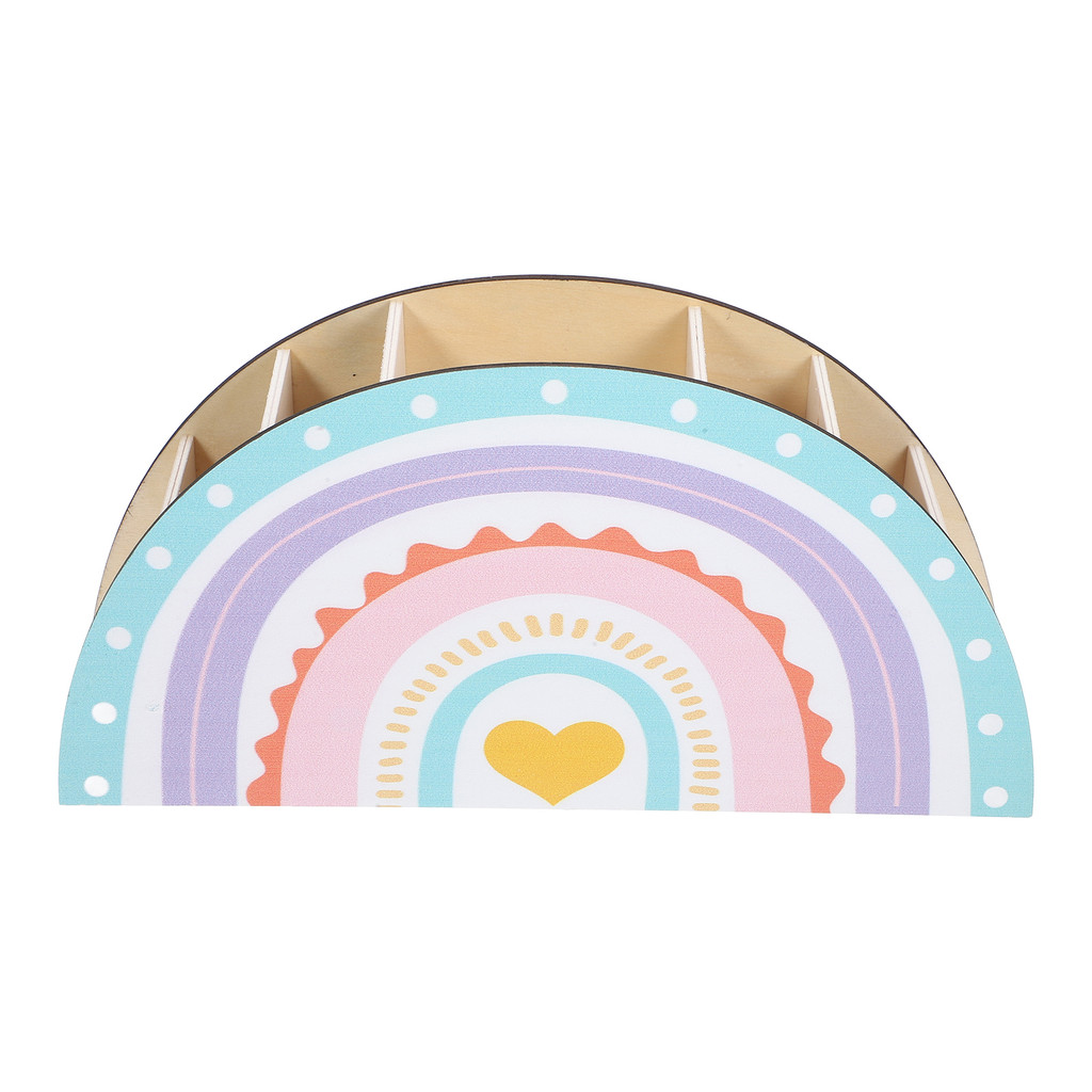 

Wooden Desk Organizer Rainbow Pen Holder Pencil Storage Classroom Accessories Small Size Vibrant Colors Teacher Gift