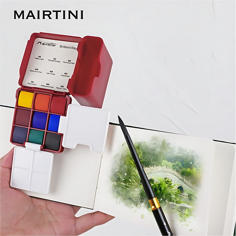 

New Mairtini 9 Color Travel Watercolor Set Mini Portable Solid Watercolor Paint Sketch Painting Art Supplies with Palette
