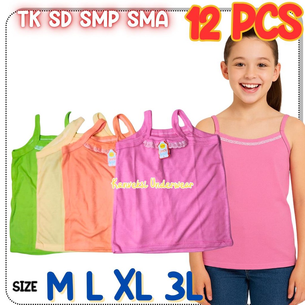 PAKET HEMAT 12 PCS SINGLET KAOS DALAM ANAK PEREMPUAN KAOS DALAM ANAK SEKOLAH SD SMP SMA WARNA