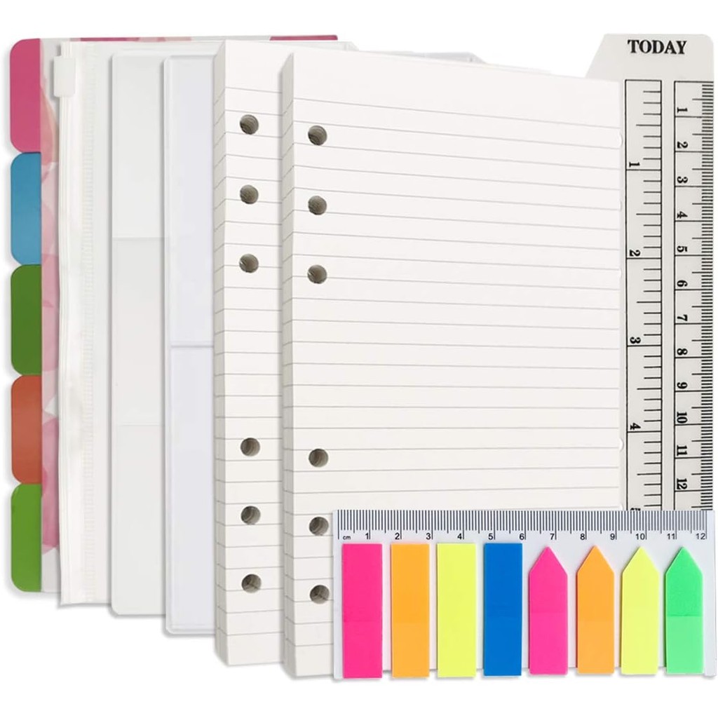 

A6 Refill Paper A6 Binder Paper Planner Inserts,Neon Sticky Tabs,Binder Dividers, A6 Lined Filler Paper for A6 Personal Planner