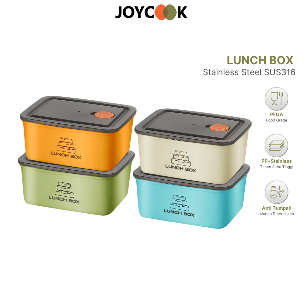JOYCOOK Lunch Box Kotak Penyimpanan Makanan Stainless dengan Tutup Kedap Kontainer Sayur Buah Daging