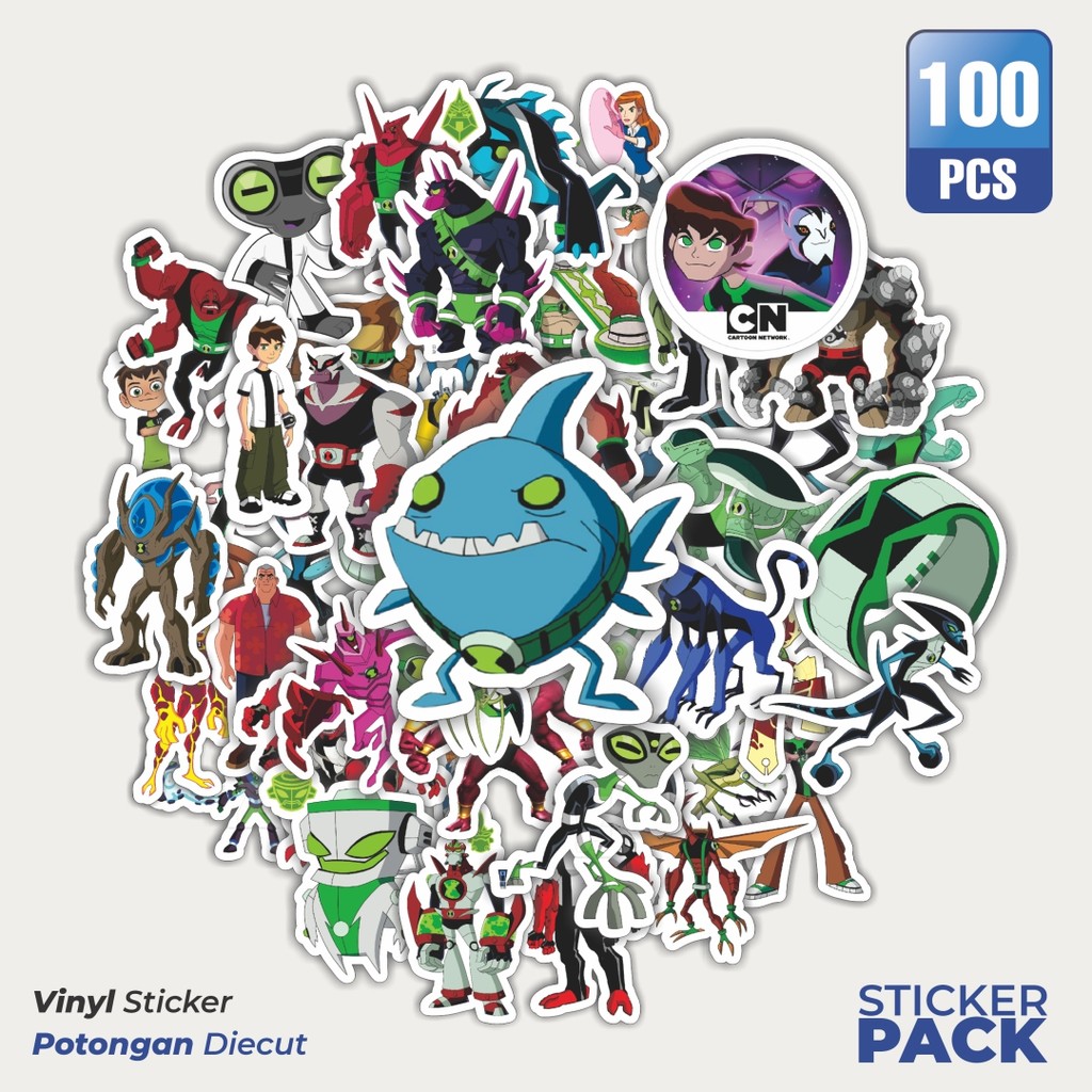 

100 PCS STIKER Kartun Series Ben Ten Karakter Mix Waterproof Aesthetic- Untuk Laptop, Motor, dan Helm - Paper Stationery Pack