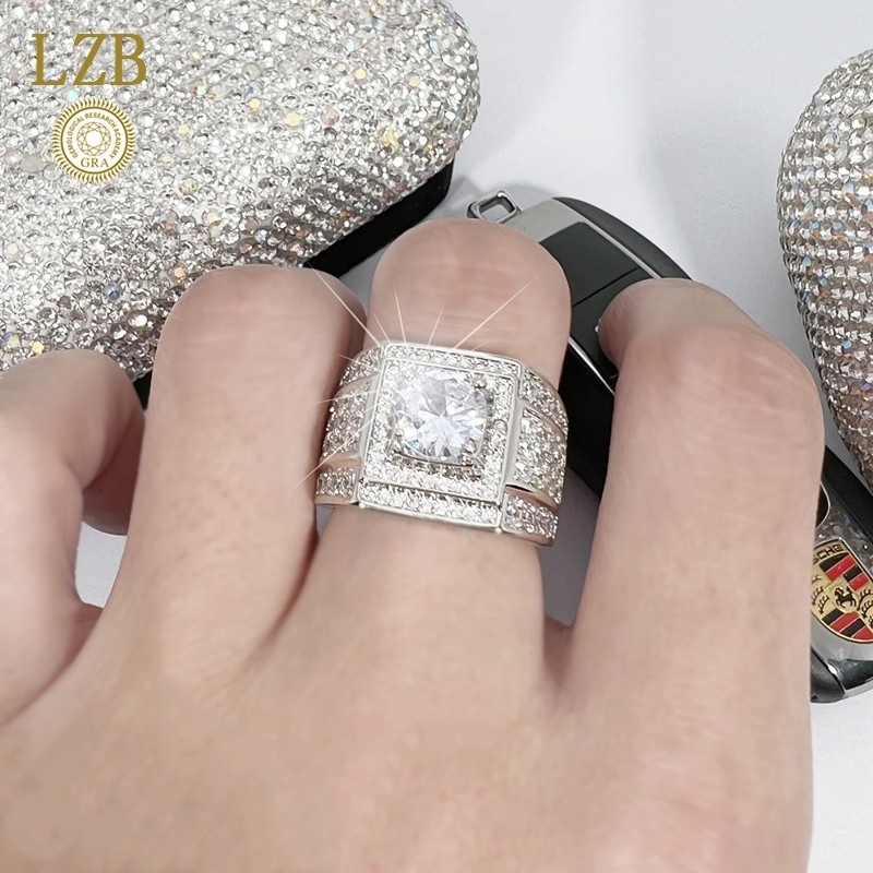 Cincin Berlian Pria Moissanite Platinum 1 Karat Versi Lebar Penuh Berlian