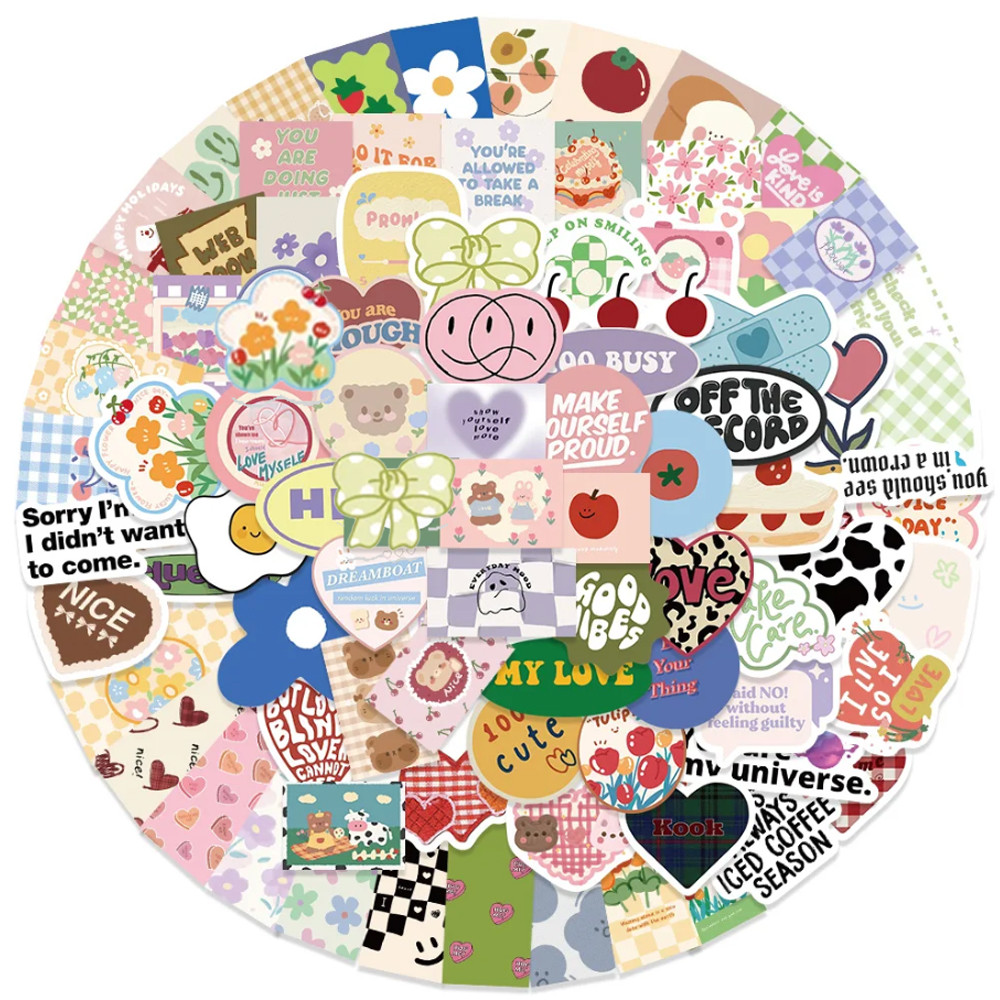 

90PCS Cute Flower Bear Theme Stickers Decoration Kawaii Stickers Self-adhesive Scrapbooking Stickers for Laptop Planners