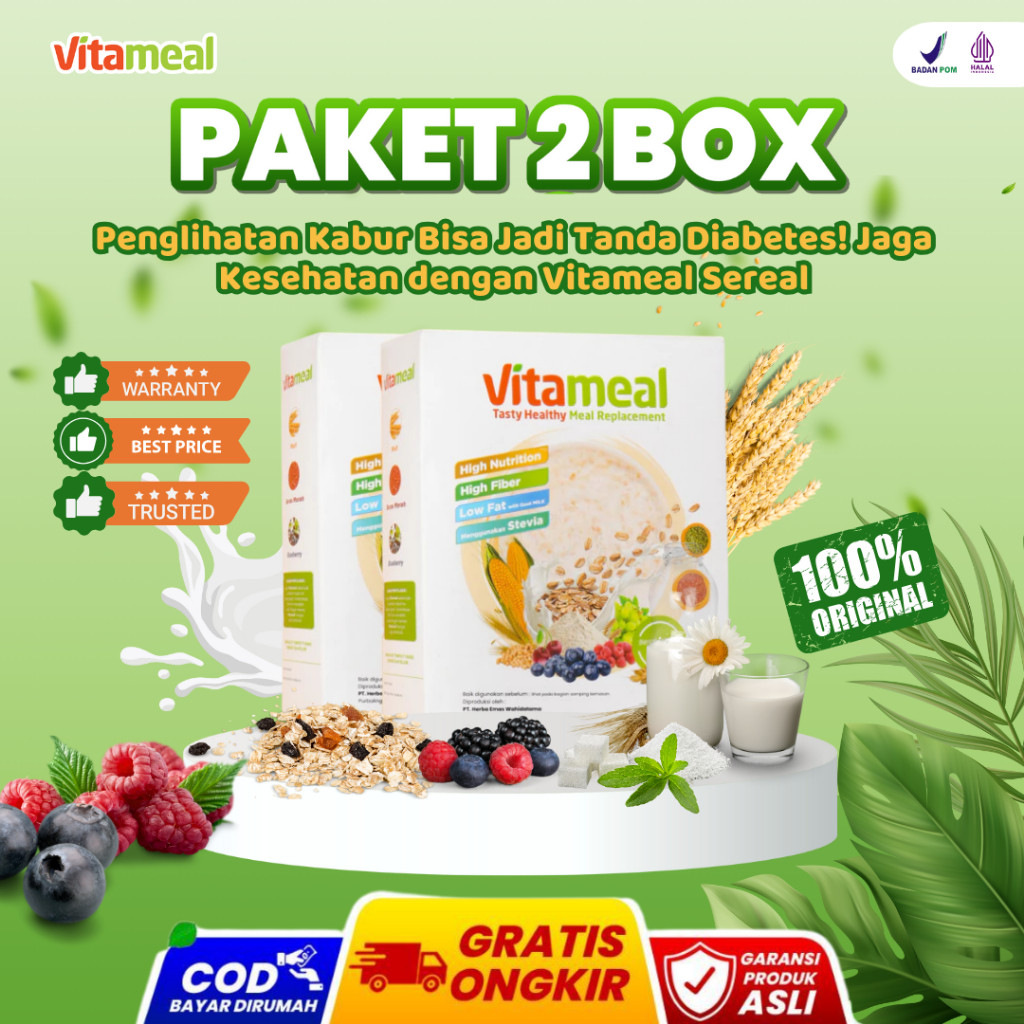 

PAKET 2 BOX VITAMEAL Sereal Sehat Multigrain untuk Diet Ampuh Menurunkan Gula Darah Mencegah Diabetes Kolesterol dan Asam Lambung VITAMINILK HERBAL