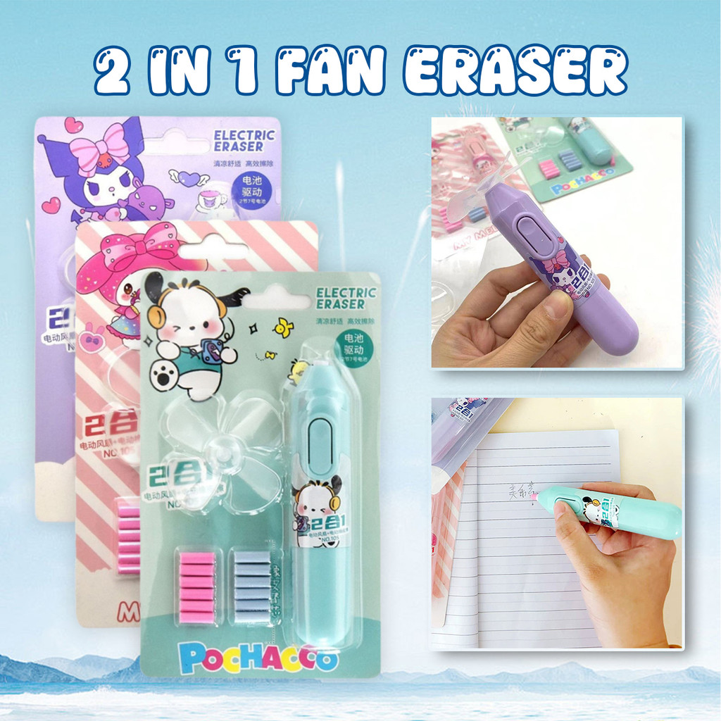 

penghapus elektrik kuromi Tahan benturan tinggi, tahan jatuh, tahan aus Penghapus elektrik lucu dengan fungsi kipas