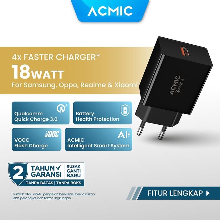 ACMIC CQC01 USB 18W Kepala Charger Fast Charging Adaptor - Black, CQC01 Only