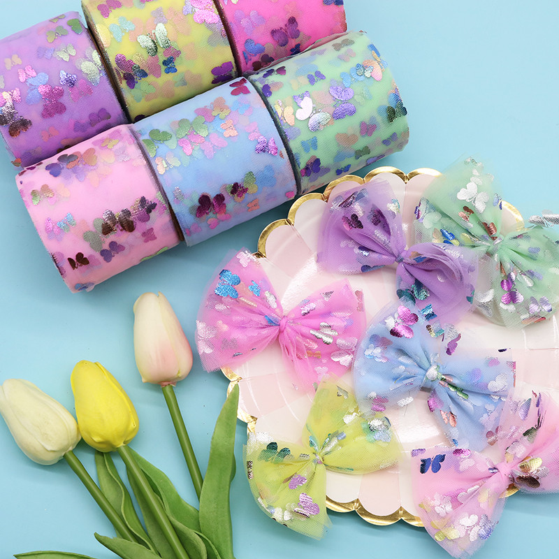 

25Yards Colorful Butterfly Tulle Roll Soft Iridescent Mesh Ribbon DIY Handmade Hairpin Headdress Party Wedding Decor Accessories