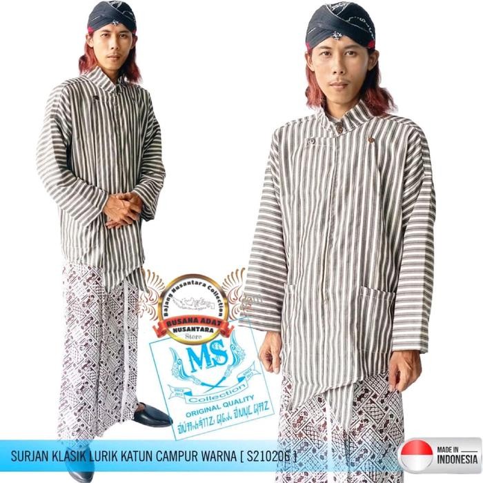[cod] Baju Surjan Jawa Lurik Garis Hitam Putih - Hitam Putih, S