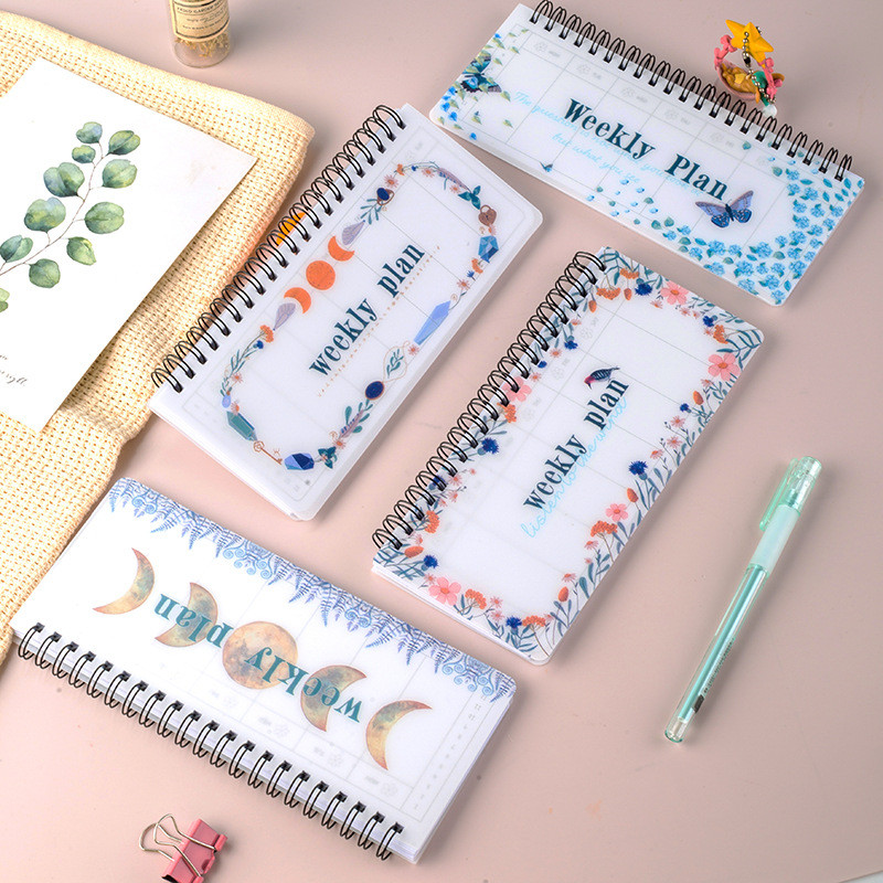 

1pcs Small Fresh Garland Moon Phase Tearable Weekly Planner Portable Coil Flip-Up Notepad Journals Binder Diary Notebook Student