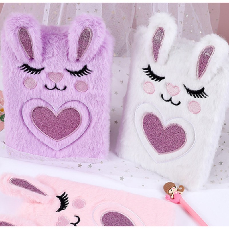 

A5 Cute Girl Embroidered Cartoon Plush Notebook, Hand Book Student Prize Journal Record Diary Book 160 Pages