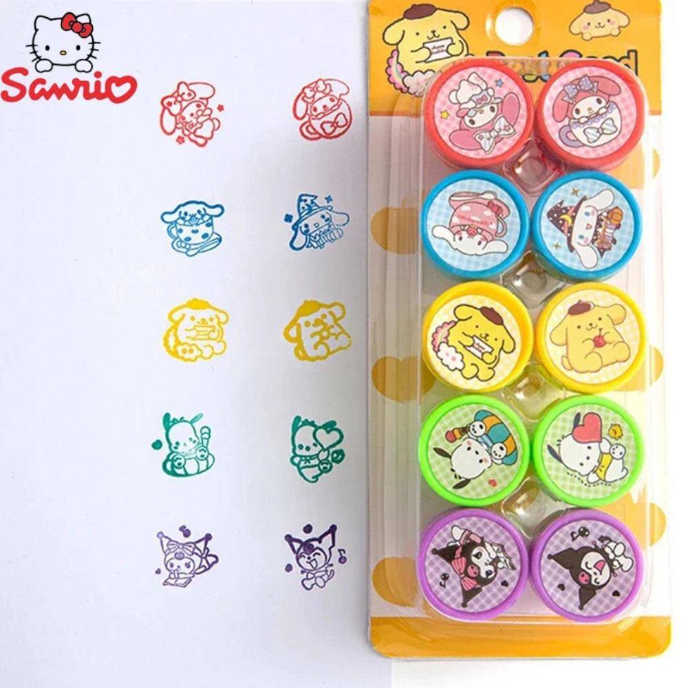 

10/20/30Pcs Sanrio Self-ink Stamps Kawaii Hello Kitty Kuromi Melody Cinnamoroll Face Seal Painting Photo Album Stamp Toys Gifts