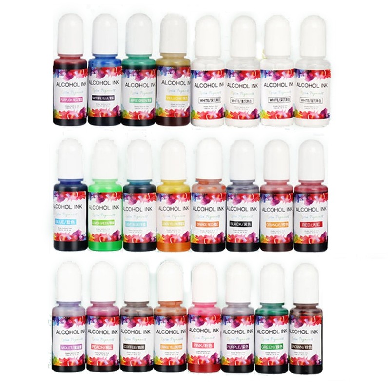 

24 Vibrant Color High Concentrated Alcohol-Based Ink Pigment Epoxy Resin Paint Colour Dye Great for Resin Coaster Making DropShi