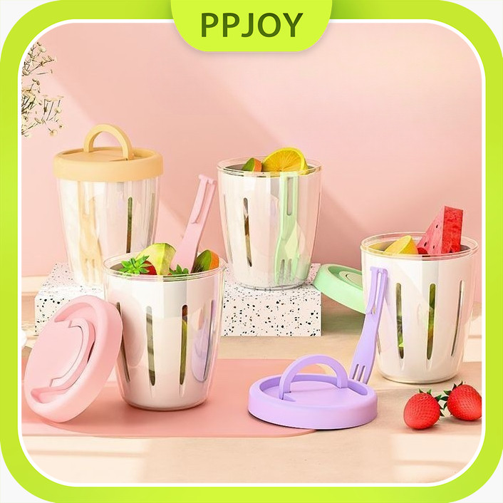 Ready-Botol Salad Dengan Garpu Cup Wadah Salad Buah Sayur Tutup Saringan | Fruit Cup Veggie Pot to G