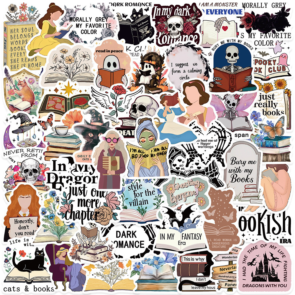 

50Pcs Cartoon Bookish Stickers Diary Reading Book DIY Stickers Scrapbooking Phone Luggage Skateboard Waterproof Decals