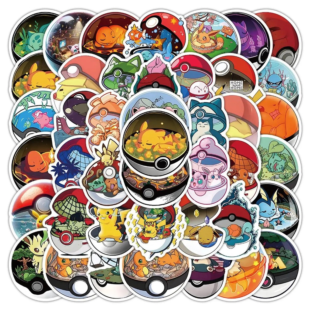 

55Pcs Pokemon Kawaii Pikachu Stickers Cute Laptop Decoration Decals Car Skateboard Luggage Phone Waterproof Sticker Kids Toy