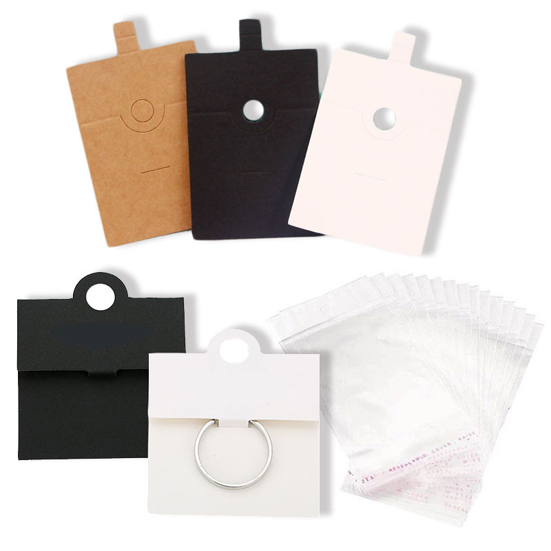 

50pcs 6*6CM Jewelry Hang Tags Black White Kraft Paper Cards Label for Diy Jewelry Making Finger Ring Display Storage Holder Card