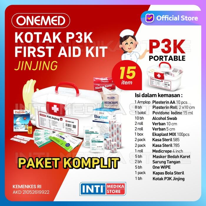ONEMED - Kotak P3K Set JINJING Isi 15 19 Item Lengkap PORTABLE | Tas Ransel Emergency TANPA ISI | Fi