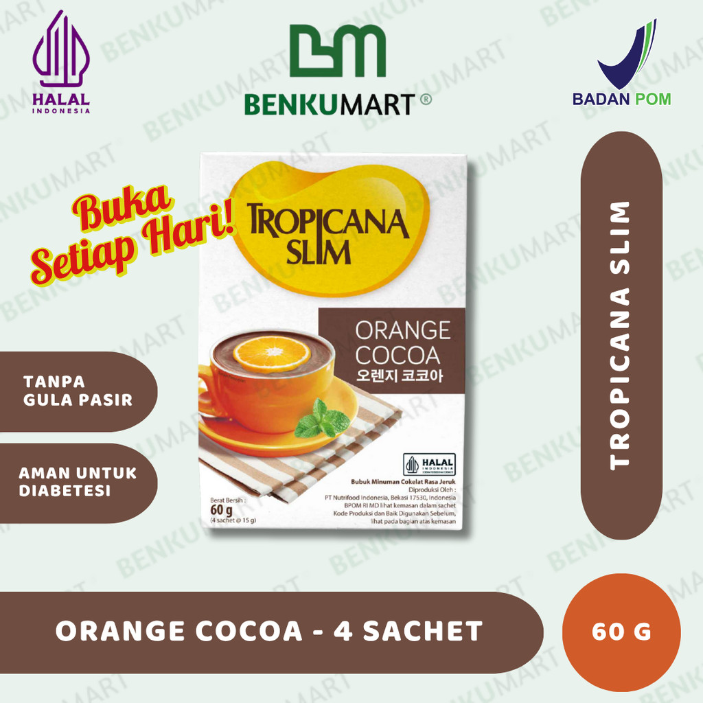 

Tropicana Slim Orange Cocoa (60 gr) Isi 4 Sachet - Minuman Cokelat Jeruk Nikmat Tanpa Gula Pasir