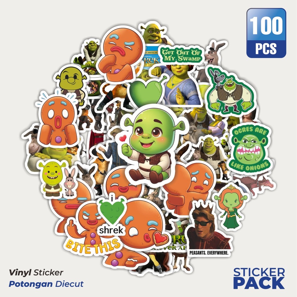

Super Hemat! 100 PCS Stiker Dreamworks Series Shrek Character Mix 2 Waterproof Aesthetic- Untuk Laptop, Motor, dan Helm - Paper Stationery Pack