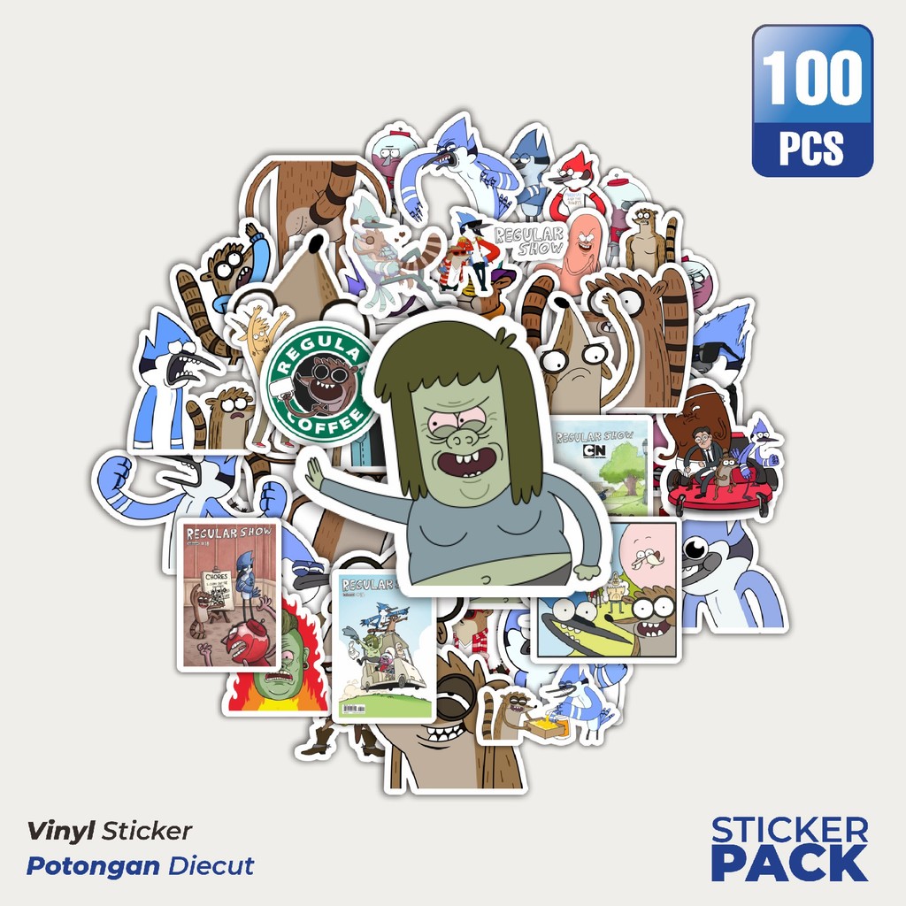 

Super Hemat! 100 PCS Stiker Kartun Series Reguler Show Waterproof Aesthetic- Untuk Laptop, Motor, dan Helm - Paper Stationery Pack