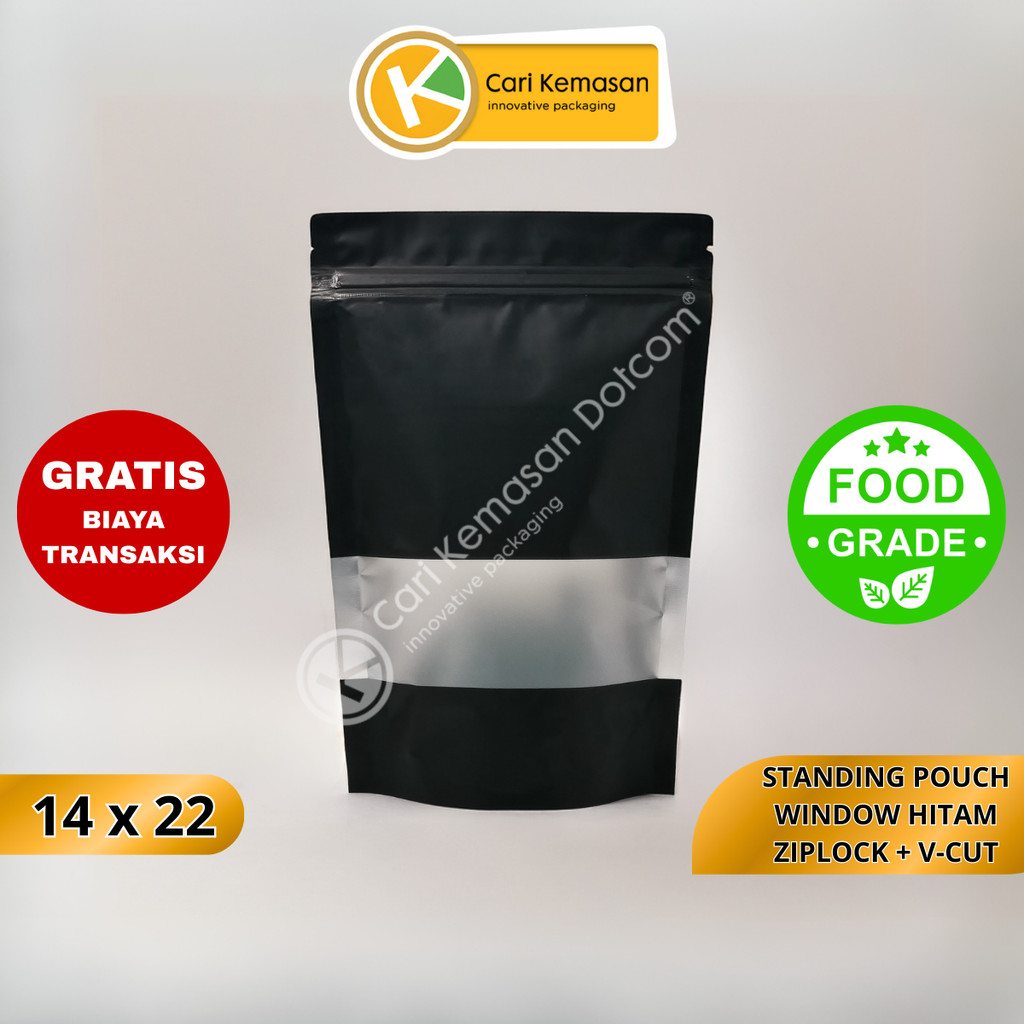 [TERMURAH] Standing Pouch 14 x 22 Kemasan Plastik Ziplock Window Warna Hitam