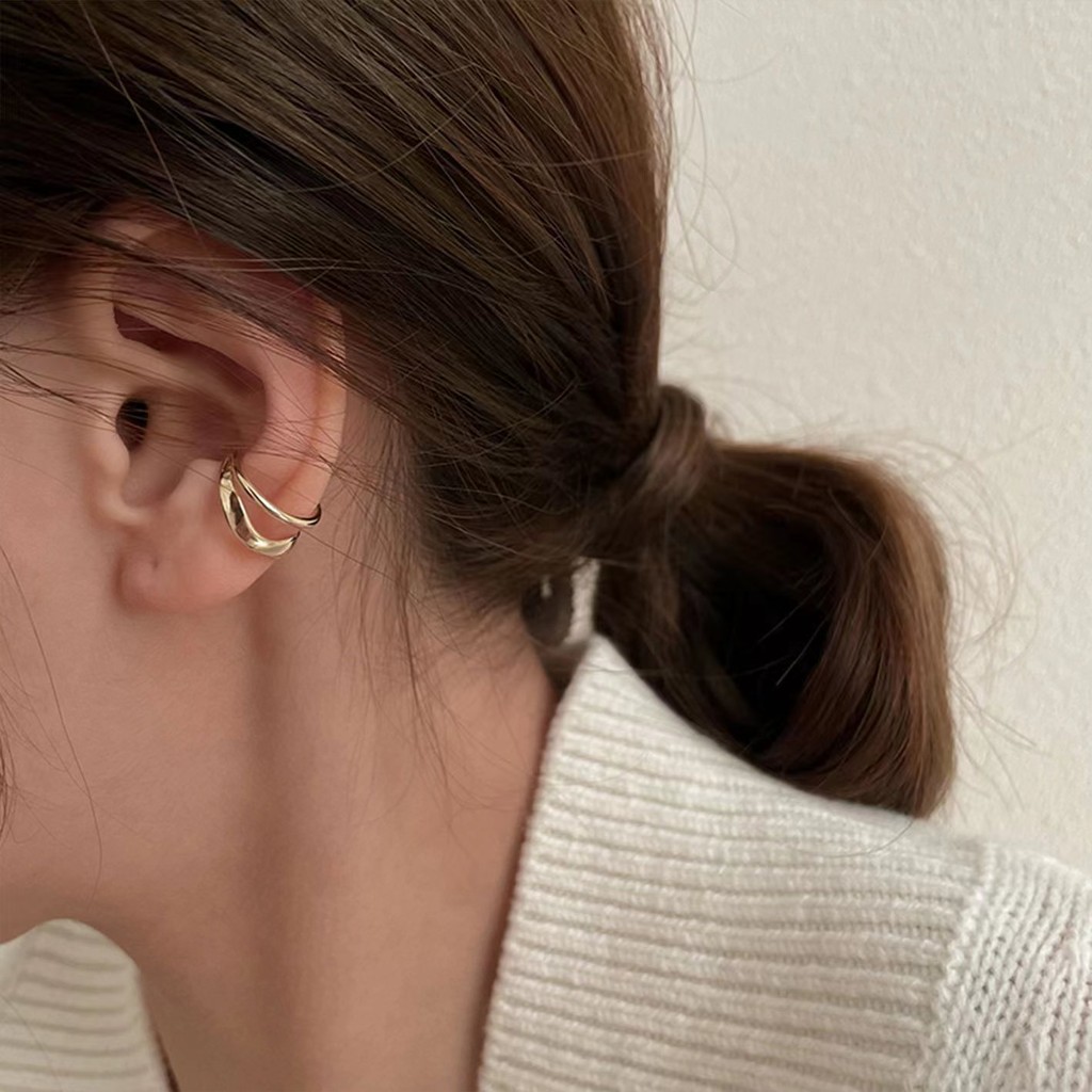 Anting-anting klip telinga tidak beraturan kelas atas Korea tanpa tindik telinga Anting klip garis g