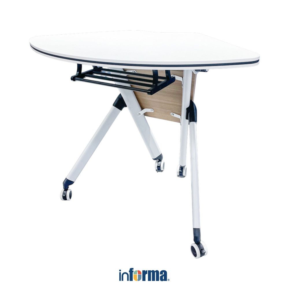 Informa Yori Meja Komputer Lite Corner - Putih/Cokelat Oak Meja Komputer Corner Meja Sudut Lipat Mej